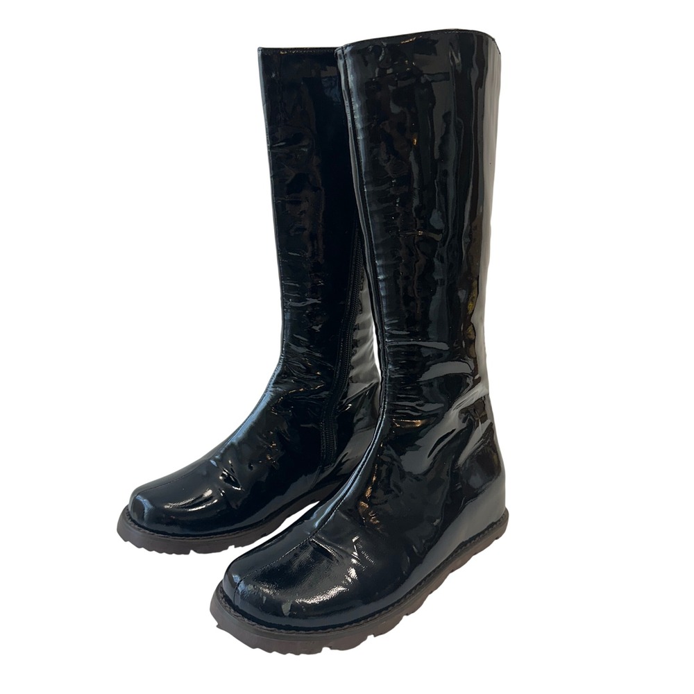 Patrizia Ancaldi Tall Boots Lug Sole Black Patent Leather Boots Womens 38‎ Italy